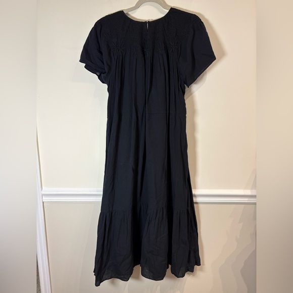 Madewell Black Cotton Embroidered Smocked Midi Dress Size Small - Picture 7 of 11